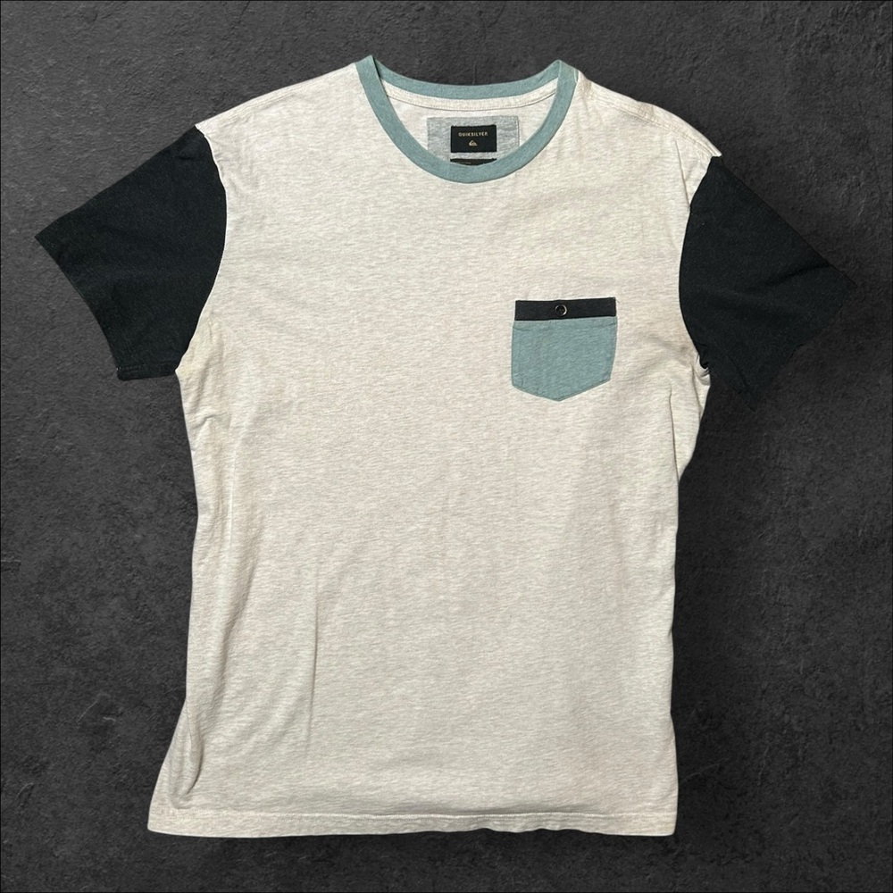 Quiksilver Colorblock Pocket T-Shirt Heather/Charcoal/Teal Size Large